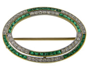 Mark Areias Jewelers Jewellery & Watches Vintage Diamond and Emerald Oval Brooch 18KY & Platinum