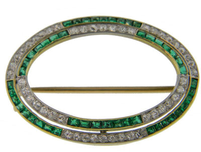 Mark Areias Jewelers Jewellery & Watches Vintage Diamond and Emerald Oval Brooch 18KY & Platinum