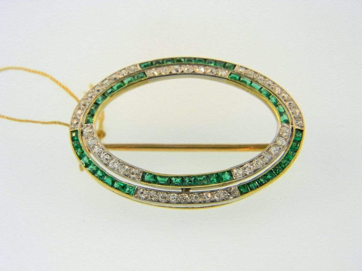 Mark Areias Jewelers Jewellery & Watches Vintage Diamond and Emerald Oval Brooch 18KY & Platinum