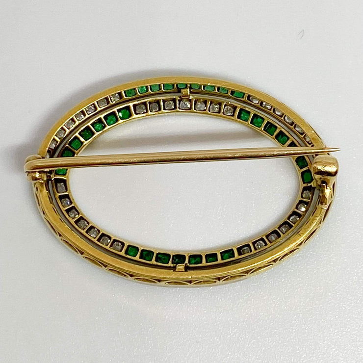 Mark Areias Jewelers Jewellery & Watches Vintage Diamond and Emerald Oval Brooch 18KY & Platinum