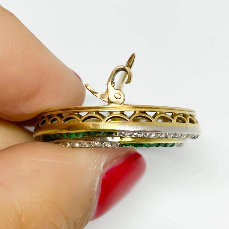 Mark Areias Jewelers Jewellery & Watches Vintage Diamond and Emerald Oval Brooch 18KY & Platinum