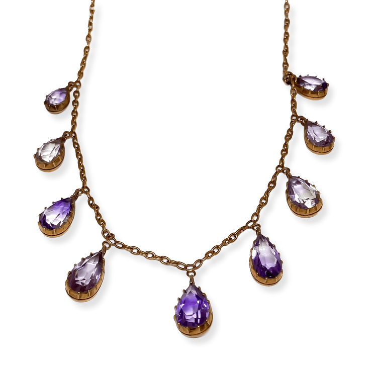 Mark Areias Jewelers Jewellery & Watches Vintage Natural Amethyst Pear Shape Necklace 9K Rose Gold 19"