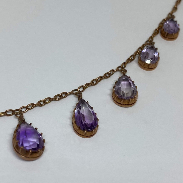 Mark Areias Jewelers Jewellery & Watches Vintage Natural Amethyst Pear Shape Necklace 9K Rose Gold 19"