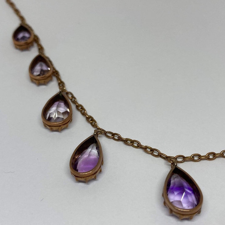 Mark Areias Jewelers Jewellery & Watches Vintage Natural Amethyst Pear Shape Necklace 9K Rose Gold 19"