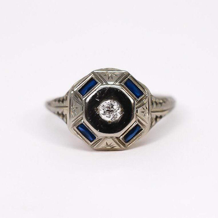 Mark Areias Jewelers Jewellery & Watches Vintage Octagon Sapphire and Diamond Ring 18K White Gold