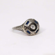 Mark Areias Jewelers Jewellery & Watches Vintage Octagon Sapphire and Diamond Ring 18K White Gold