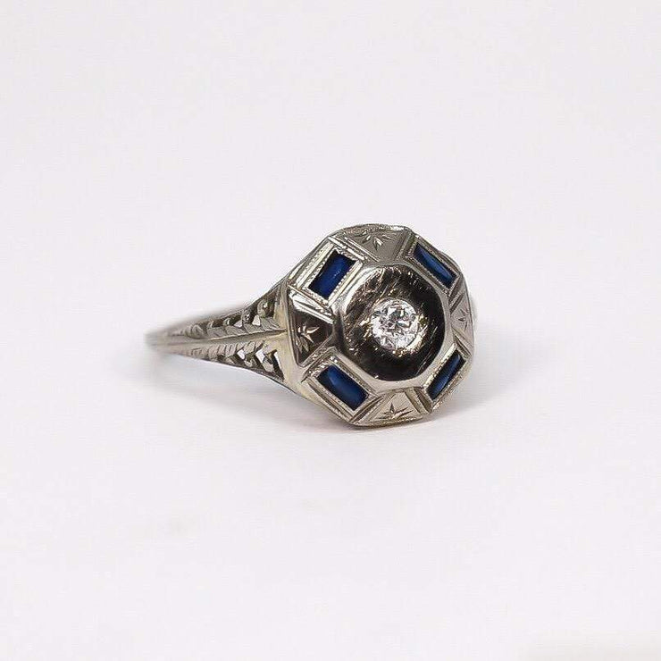 Mark Areias Jewelers Jewellery & Watches Vintage Octagon Sapphire and Diamond Ring 18K White Gold