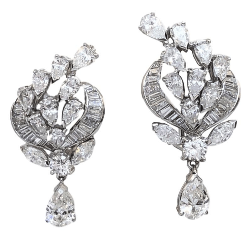 Round and baguette Diamond Drop Earrings — Loriann stevenson