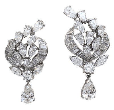 Mark Areias Jewelers Jewellery & Watches Vintage Platinum Pear and Baguette Diamond Drop Earrings 7.50 Carat