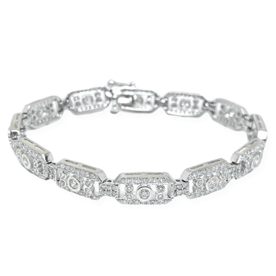 Mark Areias Jewelers Jewellery & Watches Vintage "Style" Pave Bezel Diamond Link Bracelet 14KW 7.5" 6CTW