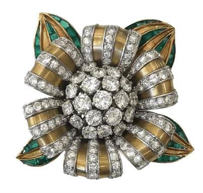 Mark Areias Jewelers Jewellery & Watches Vintage Van Cleef & Arpels Diamond and Emerald Brooch 18 Karat
