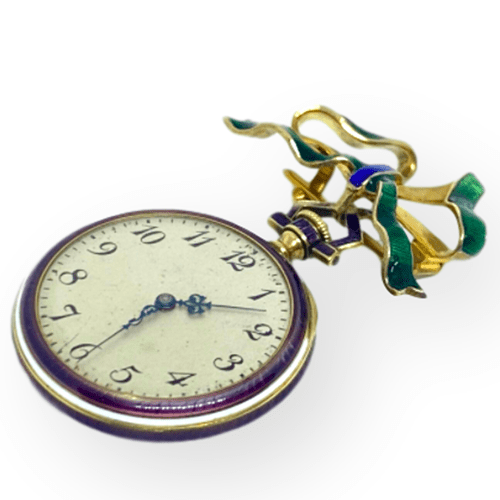 Mark Areias Jewelers Jewellery & Watches Vintage Waltham Purple & Green Enamel Bow Watch Brooch 14KY 29mm