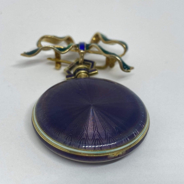 Mark Areias Jewelers Jewellery & Watches Vintage Waltham Purple & Green Enamel Bow Watch Brooch 14KY 29mm