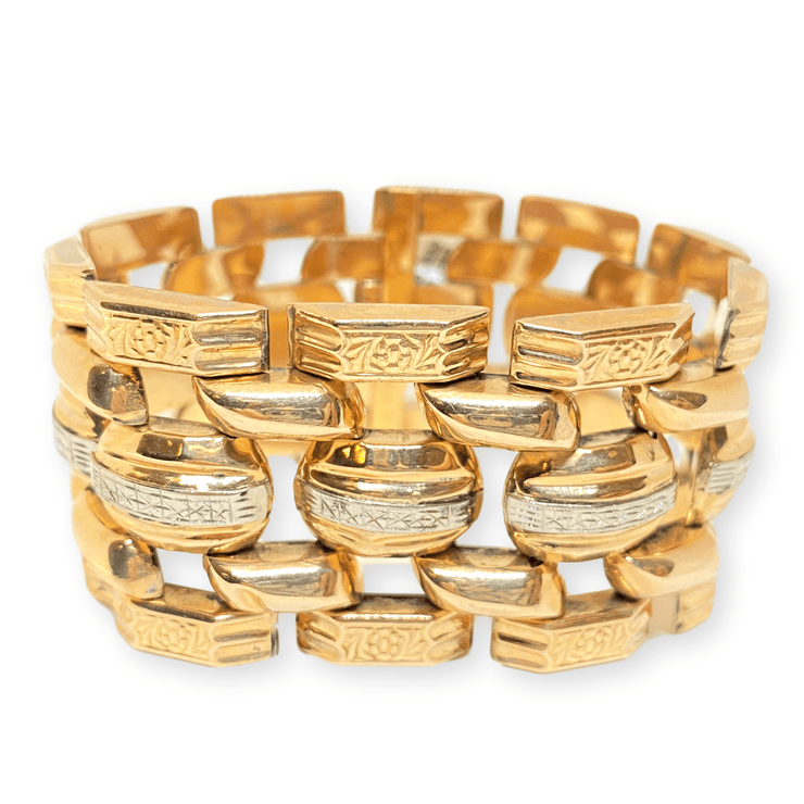 Mark Areias Jewelers Jewellery & Watches Wide Engraved Two Tone Estate Link Bracelet 14K Yellow Gold 1.50" 73.73 Grams!