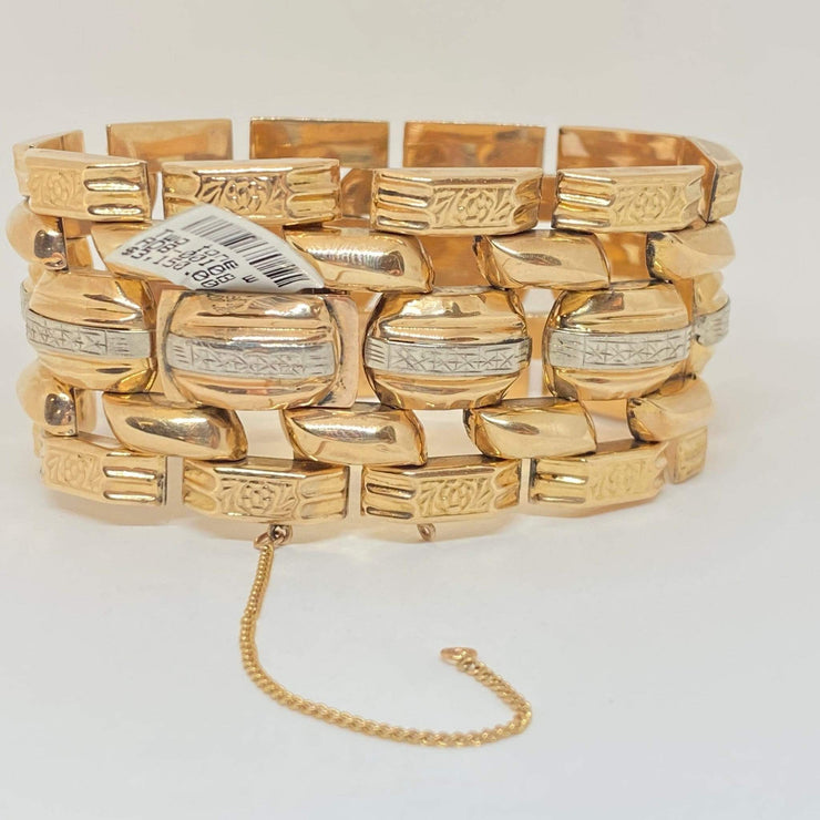 Mark Areias Jewelers Jewellery & Watches Wide Engraved Two Tone Estate Link Bracelet 14K Yellow Gold 1.50" 73.73 Grams!