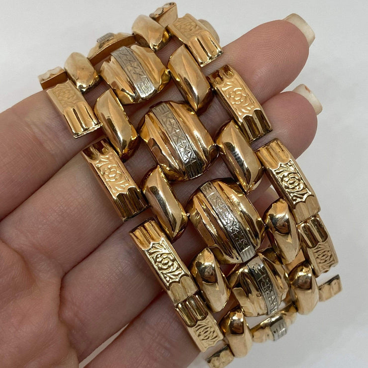 Mark Areias Jewelers Jewellery & Watches Wide Engraved Two Tone Estate Link Bracelet 14K Yellow Gold 1.50" 73.73 Grams!