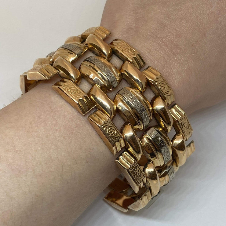 Mark Areias Jewelers Jewellery & Watches Wide Engraved Two Tone Estate Link Bracelet 14K Yellow Gold 1.50" 73.73 Grams!