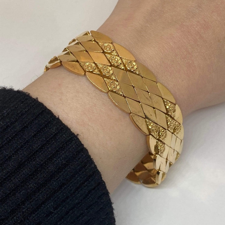 Mark Areias Jewelers Jewellery & Watches Wide Italian Rose Marquise Estate Link Bracelet 18K Yellow Gold 36.76 Grams!