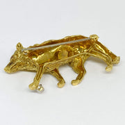 Mark Areias Jewelers Jewellery & Watches Wolf Brooch Pin with Diamond & Ruby 18K Yellow Gold .05ct 12.22 grams