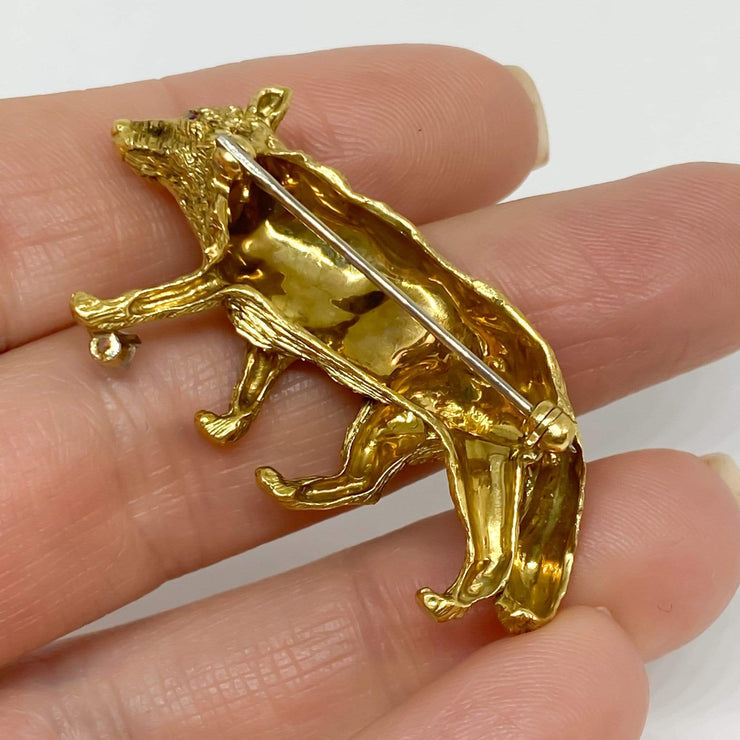 Mark Areias Jewelers Jewellery & Watches Wolf Brooch Pin with Diamond & Ruby 18K Yellow Gold .05ct 12.22 grams