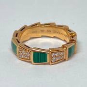 Pre-Owned Bulgari Serpenti Viper Malachite & Diamond Ring 18K Rose