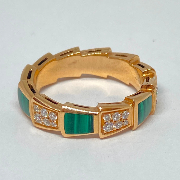 Pre-Owned Bulgari Serpenti Viper Malachite & Diamond Ring 18K Rose