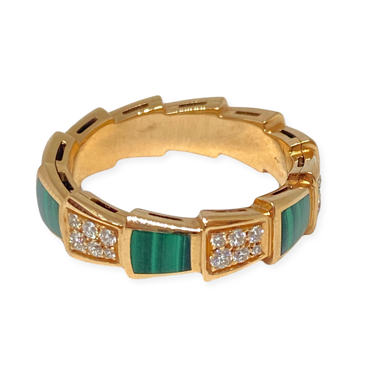 Pre-Owned Bulgari Serpenti Viper Malachite & Diamond Ring 18K Rose