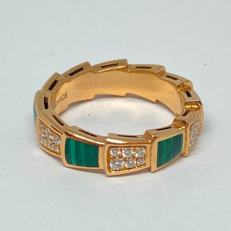 Pre-Owned Bulgari Serpenti Viper Malachite & Diamond Ring 18K Rose