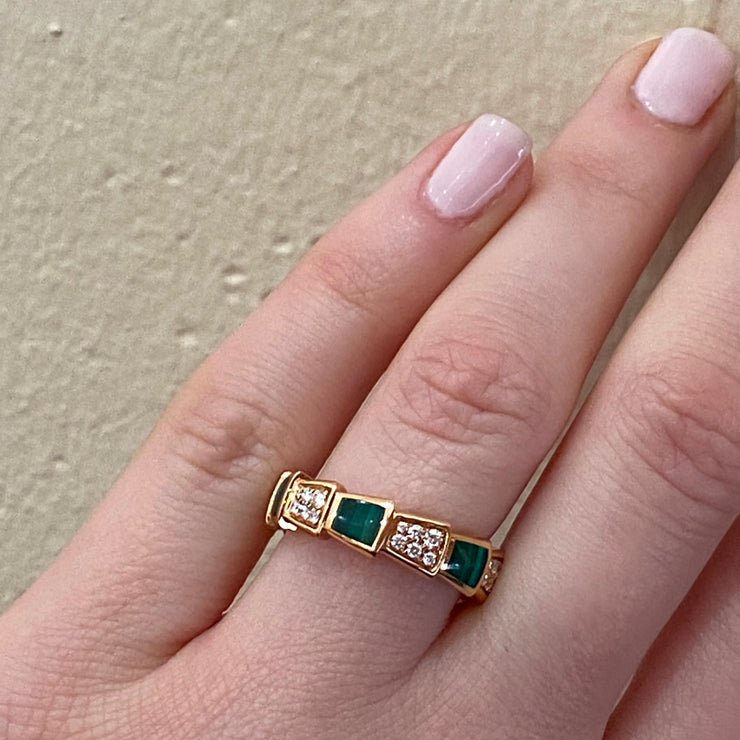 Pre-Owned Bulgari Serpenti Viper Malachite & Diamond Ring 18K Rose