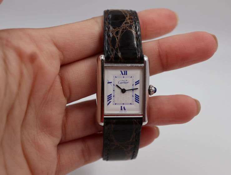 Pre Owned Cartier Must Tank Largein Sterling Silver Blue Roman