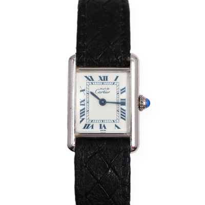 Pre-Owned Cartier Must Tank Small 1988 In Sterling Silver Blue Roman Numerals 20x28mm Pre-