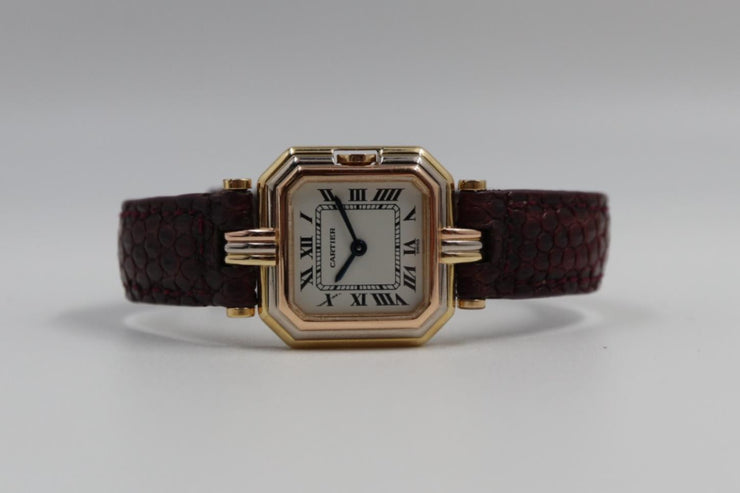 Pre-Owned Cartier Square Hexagonal Godron Watch 18KTri Tone 22mm 1982 Pre-Owned