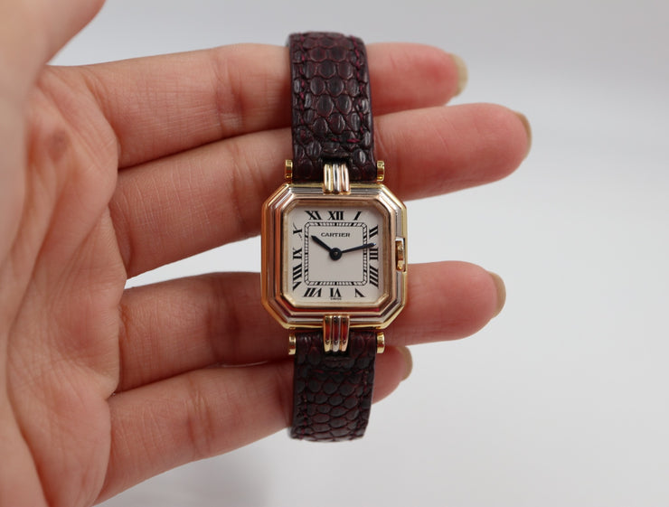 Pre-Owned Cartier Square Hexagonal Godron Watch 18KTri Tone 22mm 1982 Pre-Owned