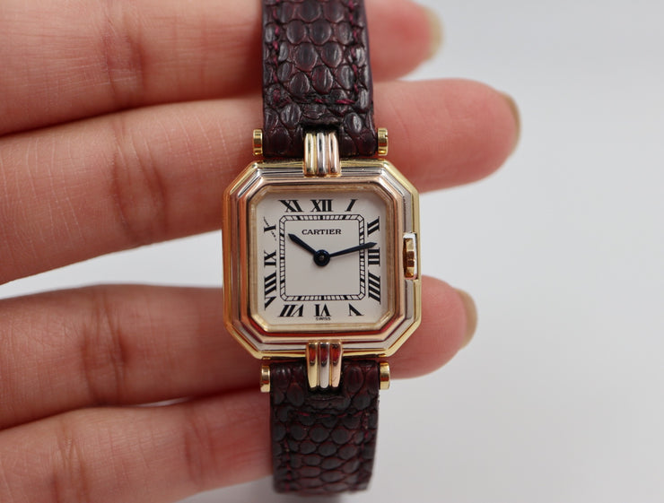 Pre-Owned Cartier Square Hexagonal Godron Watch 18KTri Tone 22mm 1982 Pre-Owned