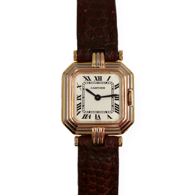 Pre-Owned Cartier Square Hexagonal Godron Watch 18KTri Tone 22mm 1982 Pre-Owned