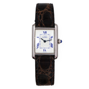 Pre-Owned Cartier Must Tank Largein Sterling Silver Blue Roman Numerals 22x29mm Pre-Owned